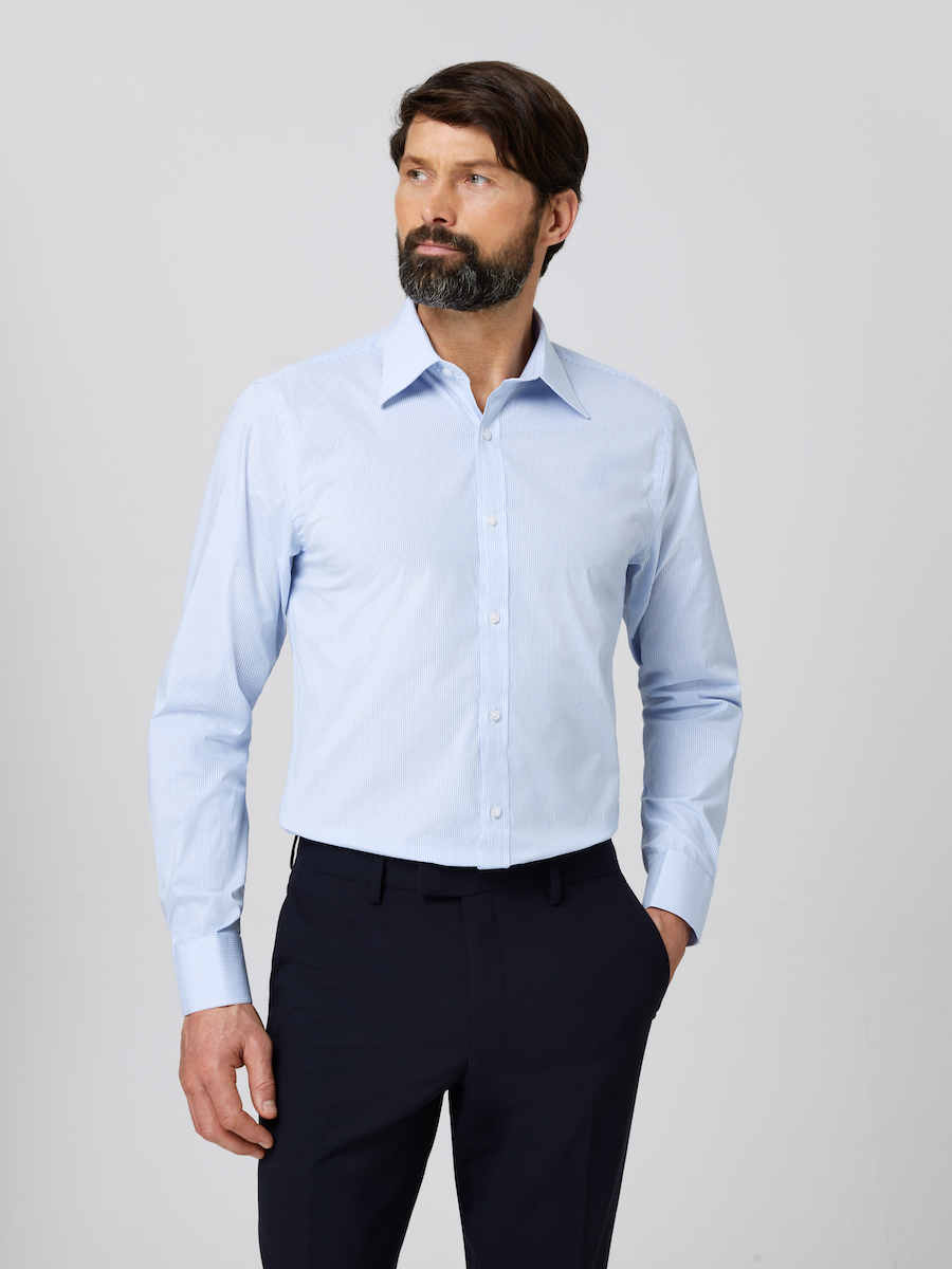 Men's Slim Fit Shirt in Light Blue Striped, Regular Fit Shirt in Light Blue Striped
